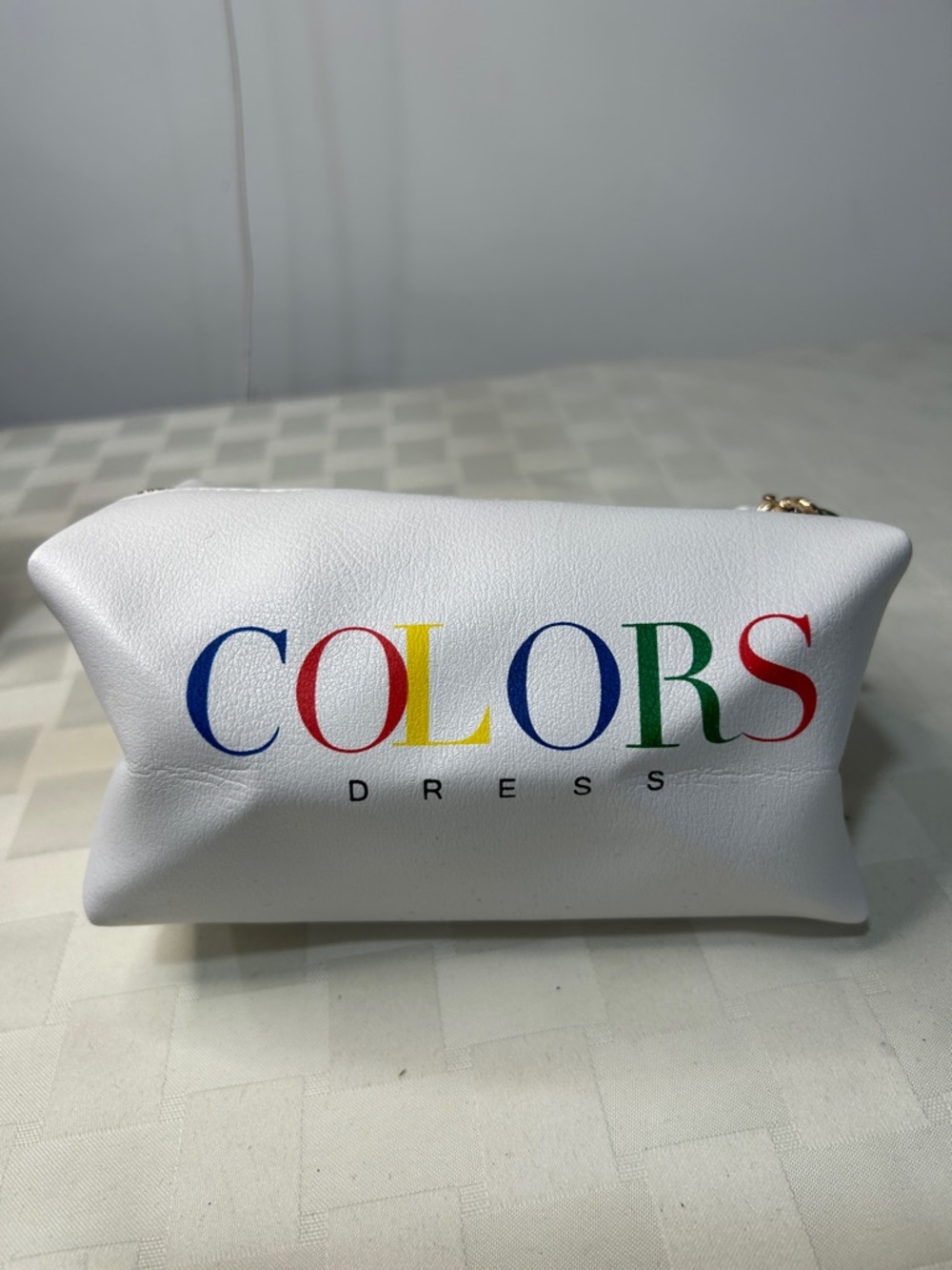 Colors Dress White Cosmetic Pouch with Multicolor Logo